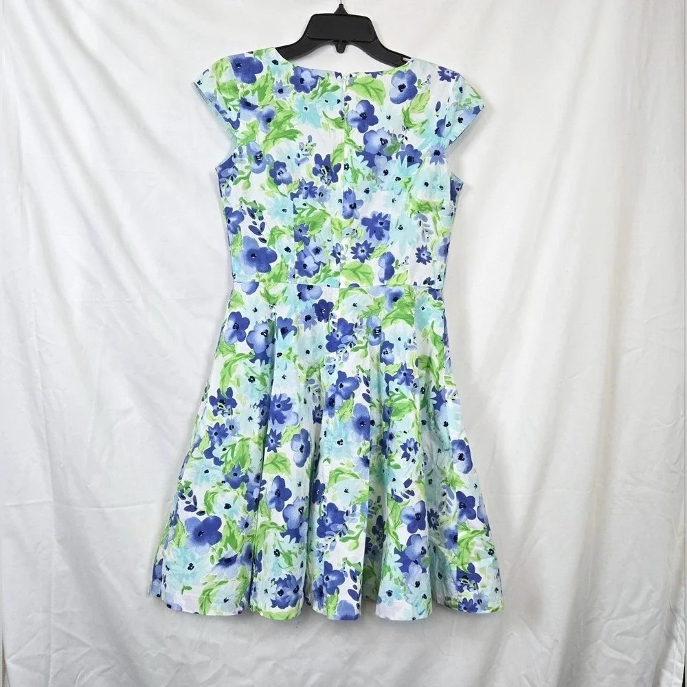 Gymboree Womens Blue Garden Floral‎ Cap Sleeve Fit & Flare Mom Dress 4 Cottage